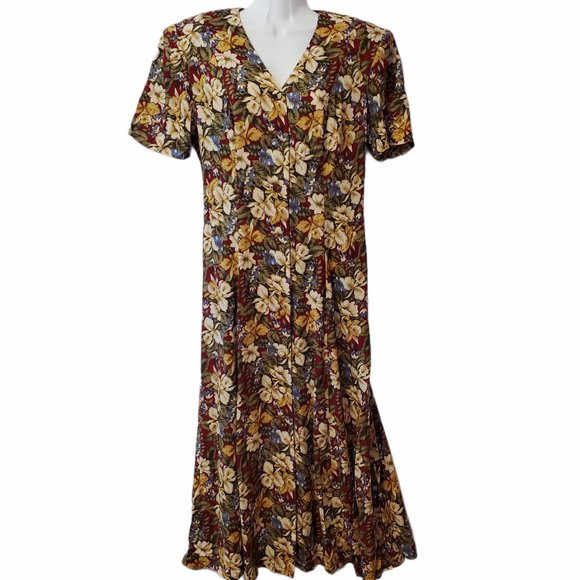 Vintage Jaime Brooke Floral Cottage Core Dress Women's M Maxi Button Front Rayon - Picture 2 of 10